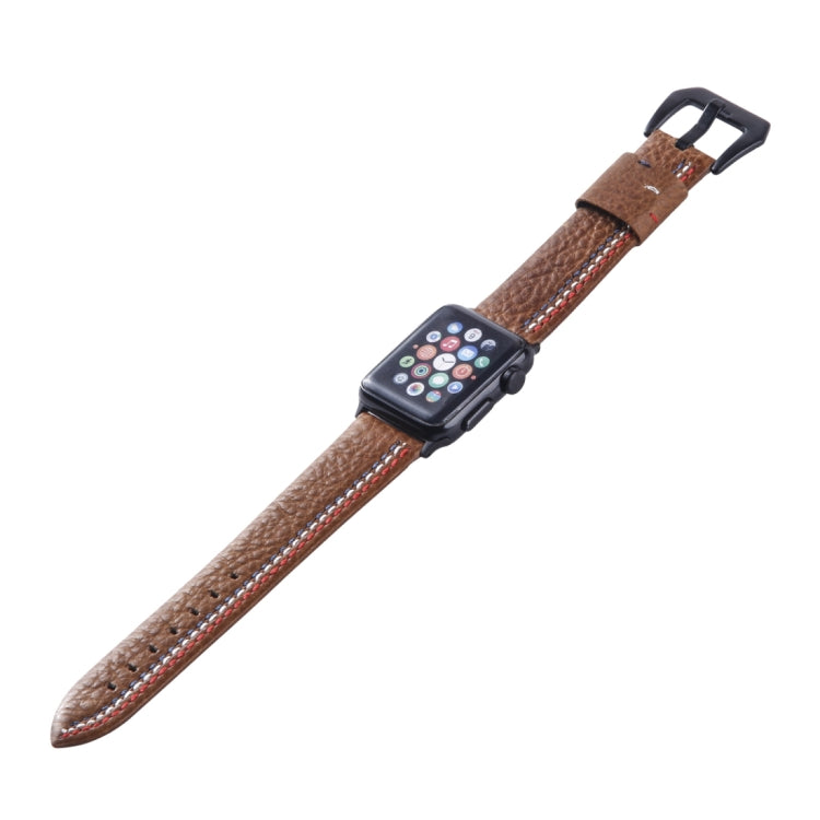 For Apple Watch Series 3 & 2 & 1 38mm Tiga Line Pattern PU Leather Wrist Watch Band (Brown) - Watch Bands by buy2fix | Online Shopping UK | buy2fix