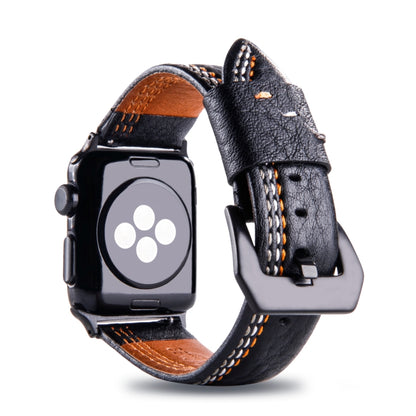 For Apple Watch Series 3 & 2 & 1 42mm Tiga Line Pattern PU Leather Wrist Watch Band (Black) - Watch Bands by buy2fix | Online Shopping UK | buy2fix