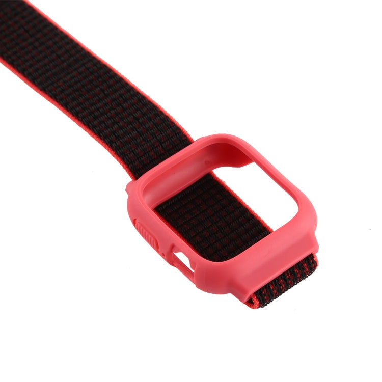 For Apple Watch Ultra 49mm&Watch Ultra 2 49mm / Series 9&8&7 45mm / SE 3&SE 2&6&SE&5&4 44mm / 3&2&1 42mm Nylon Watch Band with Hook and Loop Fastener (Black Red) - Watch Bands by buy2fix | Online Shopping UK | buy2fix