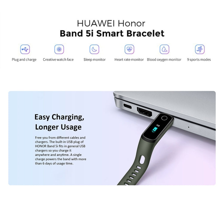 Original Huawei Honor Band 5i 0.96 inch Color Screen Smart Sport Wristband, Standard Version, Support Heart Rate Monitor / Information Reminder / Sleep Monitor(Black) - Wearable Devices by Huawei | Online Shopping UK | buy2fix