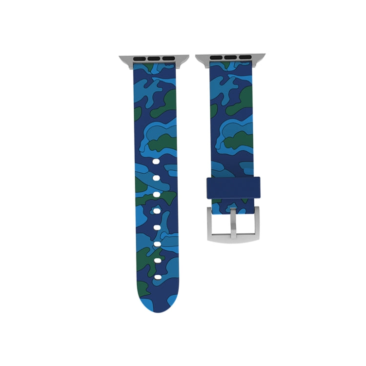 For Apple Watch Series 3 & 2 & 1 38mm Fashion Camouflage Pattern Silicone Watch Band(Blue) - Watch Bands by buy2fix | Online Shopping UK | buy2fix