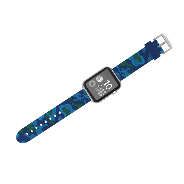 For Apple Watch Series 3 & 2 & 1 38mm Fashion Camouflage Pattern Silicone Watch Band(Blue) - Watch Bands by buy2fix | Online Shopping UK | buy2fix