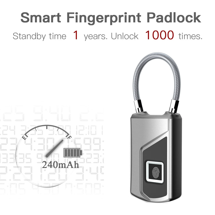 Anytek USB Charging Waterproof Anti-theft Non-password Electrically Intelligent Fingerprint Padlock Size:3.2cm × 3.5cm × 9cm - Padlocks by Anytek | Online Shopping UK | buy2fix