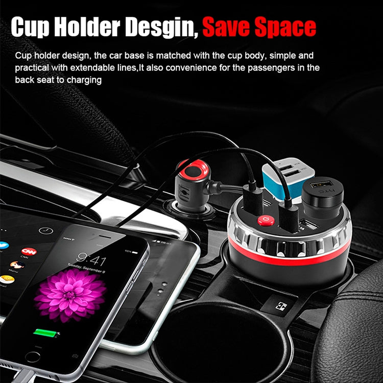 Cup Holder Car Charger Dual Cigarette Lighter 4USB Ports Charger Car MP3 Player (Blue) - Car Charger by buy2fix | Online Shopping UK | buy2fix