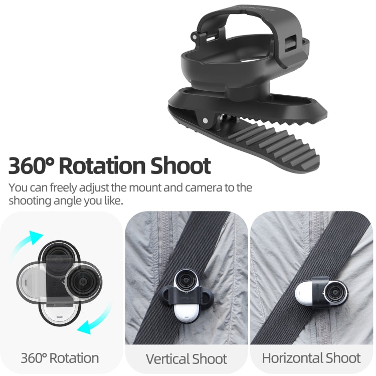 For Insta360 GO3 / GO 3S Sunnylife 360 Degree Rotation Backpack Clip Action Camera Clamp Mount (Black) - Mount & Holder by Sunnylife | Online Shopping UK | buy2fix