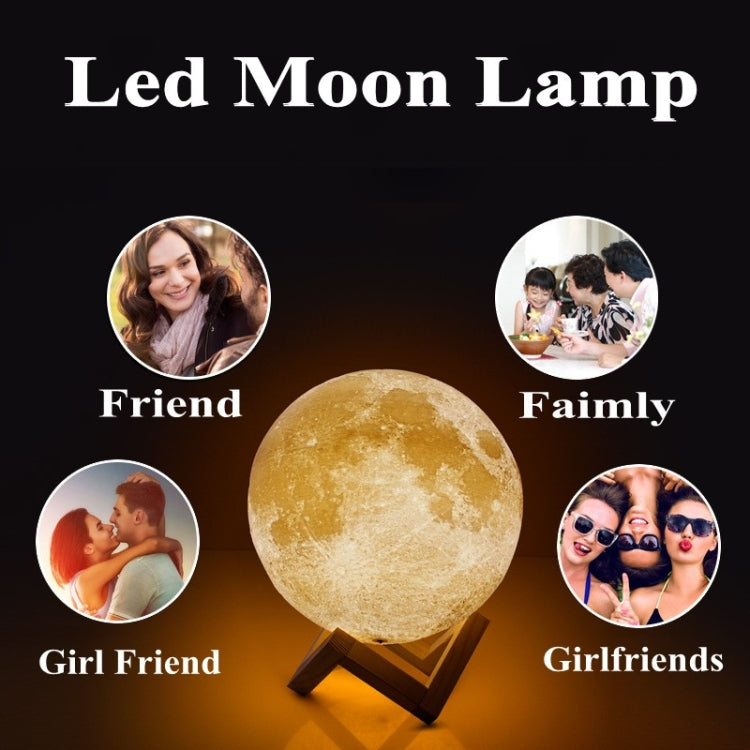 Customized Touch Switch 2-color 3D Print Moon Lamp USB Charging Energy-saving LED Night Light with Wooden Holder Base, Diameter:15cm - Night Lights by buy2fix | Online Shopping UK | buy2fix