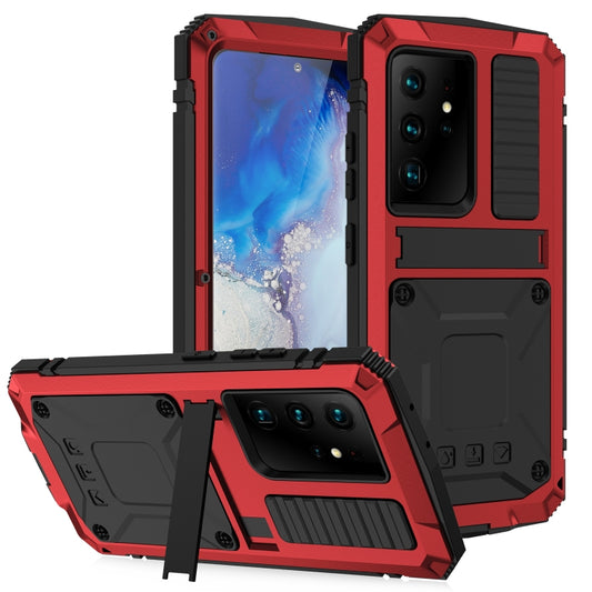 For Samsung Galaxy S21 Ultra 5G R-JUST Shockproof Waterproof Dust-proof Metal + Silicone Protective Case with Holder(Red) - Galaxy S21 Ultra 5G Cases by R-JUST | Online Shopping UK | buy2fix