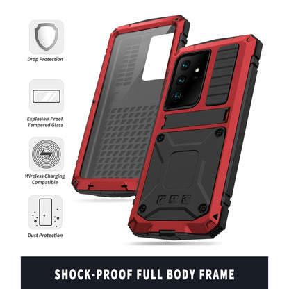For Samsung Galaxy S21 Ultra 5G R-JUST Shockproof Waterproof Dust-proof Metal + Silicone Protective Case with Holder(Red) - Galaxy S21 Ultra 5G Cases by R-JUST | Online Shopping UK | buy2fix