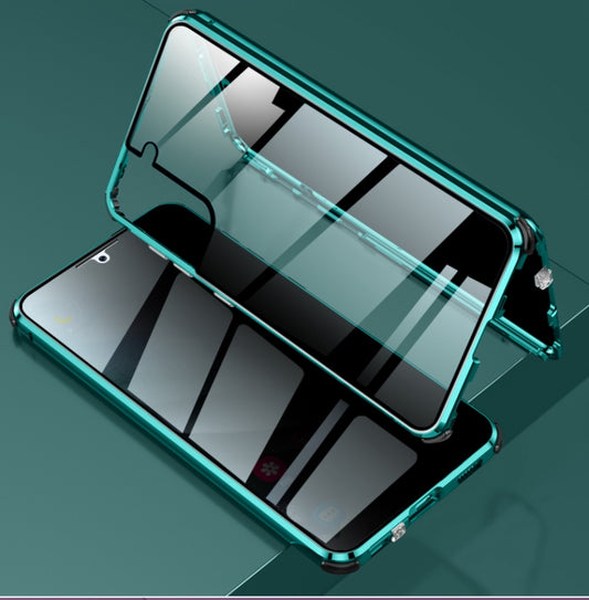 For Samsung Galaxy S21 5G Four-corner Shockproof Anti-peeping Magnetic Metal Frame Double-sided Tempered Glass Case(Green) - Galaxy S21 5G Cases by buy2fix | Online Shopping UK | buy2fix