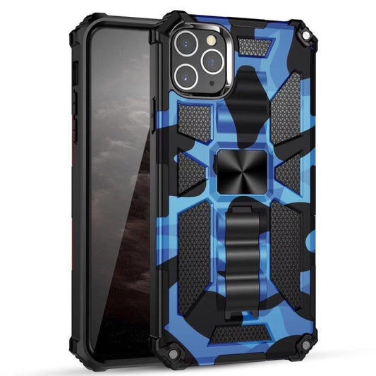 For iPhone 11 Pro Camouflage Armor Shockproof TPU + PC Magnetic Protective Case with Holder (Dark Blue) - iPhone 11 Pro Cases by buy2fix | Online Shopping UK | buy2fix