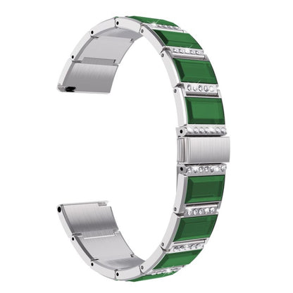 For Samsung Galaxy Watch 3 45mm Active Stainless Steel Diamond Encrusted Watch Band(Silver+Green) - Watch Bands by buy2fix | Online Shopping UK | buy2fix