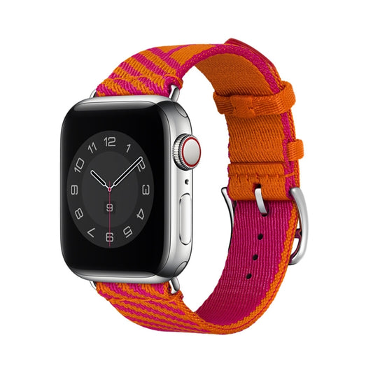 Two-color Nylon Braid Watch Band For Apple Watch Ultra 49mm&Watch Ultra 2 49mm / Series 9&8&7 45mm / SE 3&SE 2&6&SE&5&4 44mm / 3&2&1 42mm(Orange+Pink) - Watch Bands by buy2fix | Online Shopping UK | buy2fix