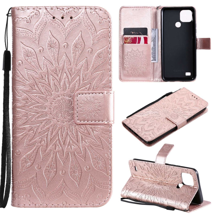 For OPPO Realme C20 / C21 Sun Embossing Pattern Horizontal Flip Leather Case with Card Slot & Holder & Wallet & Lanyard(Rose Gold) - Realme Cases by buy2fix | Online Shopping UK | buy2fix