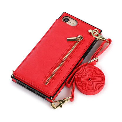 For iPhone SE 2022 / SE 2020 / 8 / 7 Cross-body Zipper Square TPU+PU Back Cover Case with Holder & Card Slots & Wallet & Strap(Red) - iPhone SE 2022 / 2020 / 8 / 7 Cases by buy2fix | Online Shopping UK | buy2fix