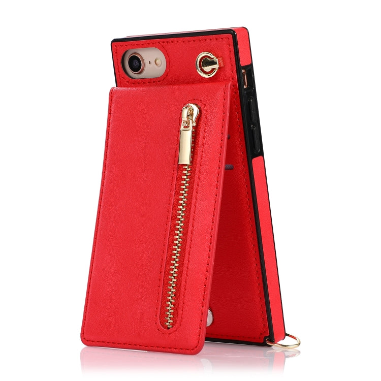 For iPhone SE 2022 / SE 2020 / 8 / 7 Cross-body Zipper Square TPU+PU Back Cover Case with Holder & Card Slots & Wallet & Strap(Red) - iPhone SE 2022 / 2020 / 8 / 7 Cases by buy2fix | Online Shopping UK | buy2fix