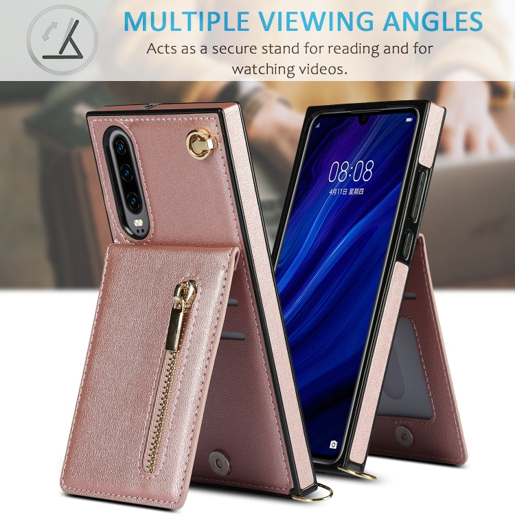 For Huawei P30 Cross-body Zipper Square TPU+PU Back Cover Case with Holder & Card Slots & Wallet & Strap(Rose Gold) - Huawei Cases by buy2fix | Online Shopping UK | buy2fix