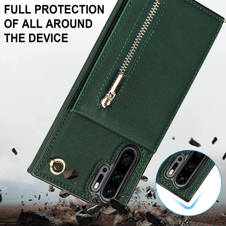 For Huawei P30 Pro Cross-body Zipper Square TPU+PU Back Cover Case with Holder & Card Slots & Wallet & Strap(Green) - Huawei Cases by buy2fix | Online Shopping UK | buy2fix