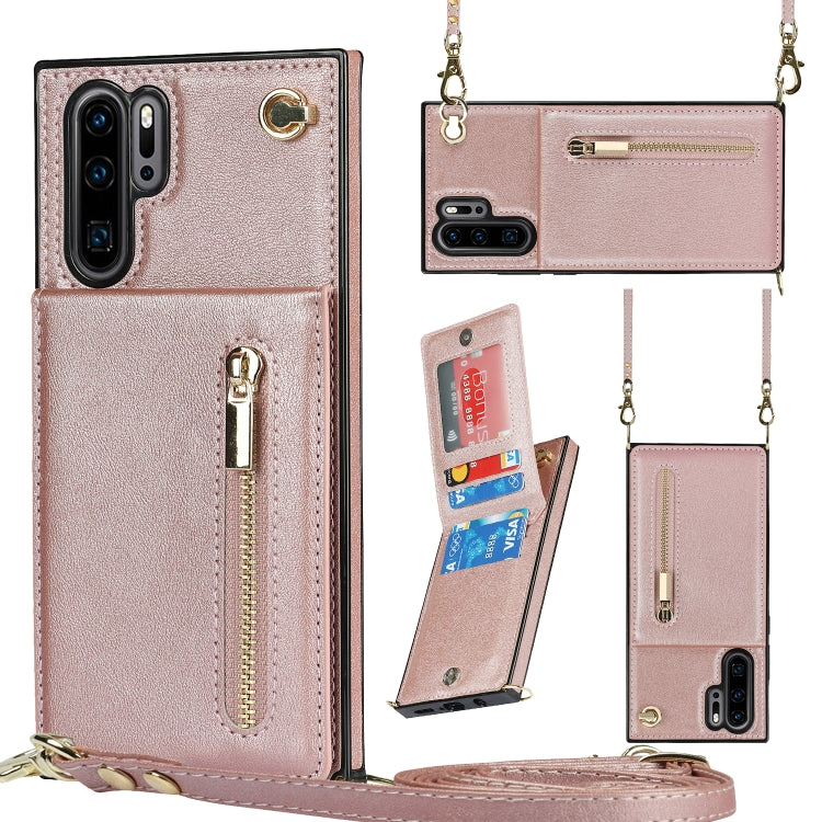 For Huawei P30 Pro Cross-body Zipper Square TPU+PU Back Cover Case with Holder & Card Slots & Wallet & Strap(Rose Gold) - Huawei Cases by buy2fix | Online Shopping UK | buy2fix