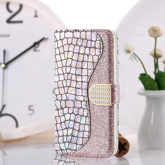 For iPhone 13 Laser Glitter Powder Matching Crocodile Texture Horizontal Flip Leather Case with Card Slots & Holder & Wallet(Silver) - iPhone 13 Cases by buy2fix | Online Shopping UK | buy2fix