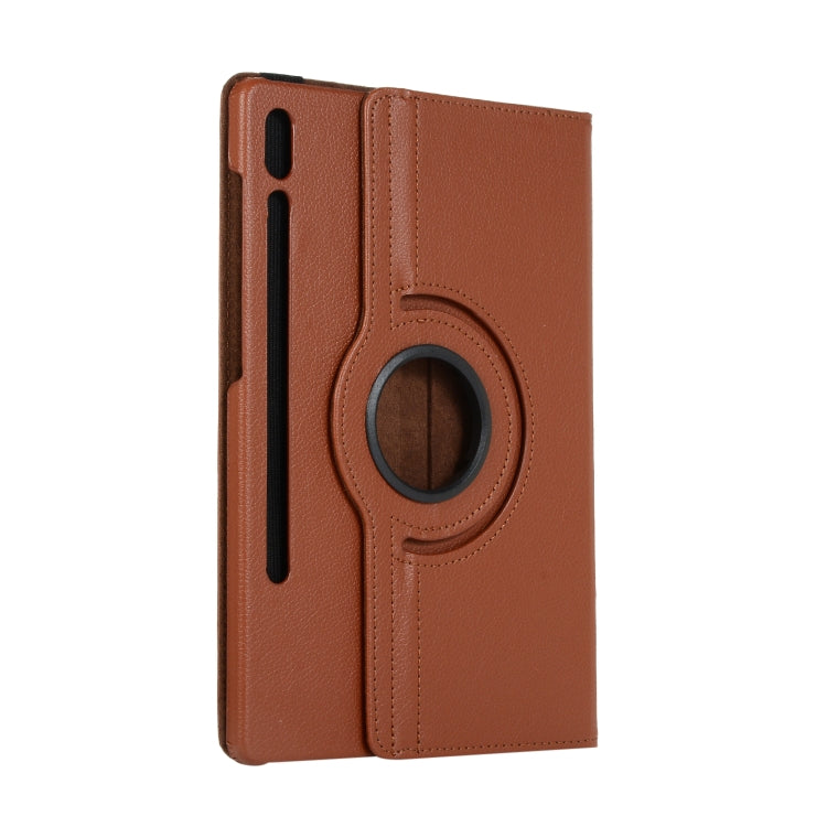 For Samsung Galaxy Tab S7 FE T730 Litchi Texture Horizontal Flip 360 Degrees Rotation Leather Case with Holder(Brown) - Other Galaxy Tab PC by buy2fix | Online Shopping UK | buy2fix