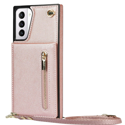 For Samsung Galaxy S21+ 5G Cross-body Zipper Square TPU+PU Back Cover Case with Holder & Card Slots & Wallet & Strap(Rose Gold) - Galaxy S21+ 5G Cases by buy2fix | Online Shopping UK | buy2fix
