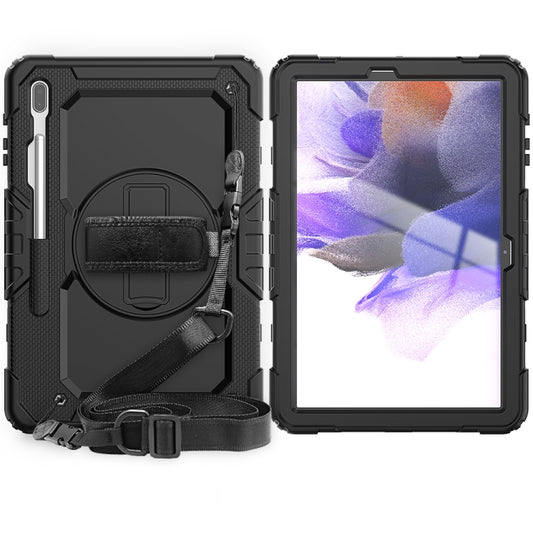 For Samsung Galaxy Tab S7 FE 12.4 inch 2021 SM-T730 / SM-T736B Shockproof Colorful Silicone + PC Protective Case with Holder & Shoulder Strap & Hand Strap & Pen Slot(All Black) - Other Galaxy Tab PC by buy2fix | Online Shopping UK | buy2fix