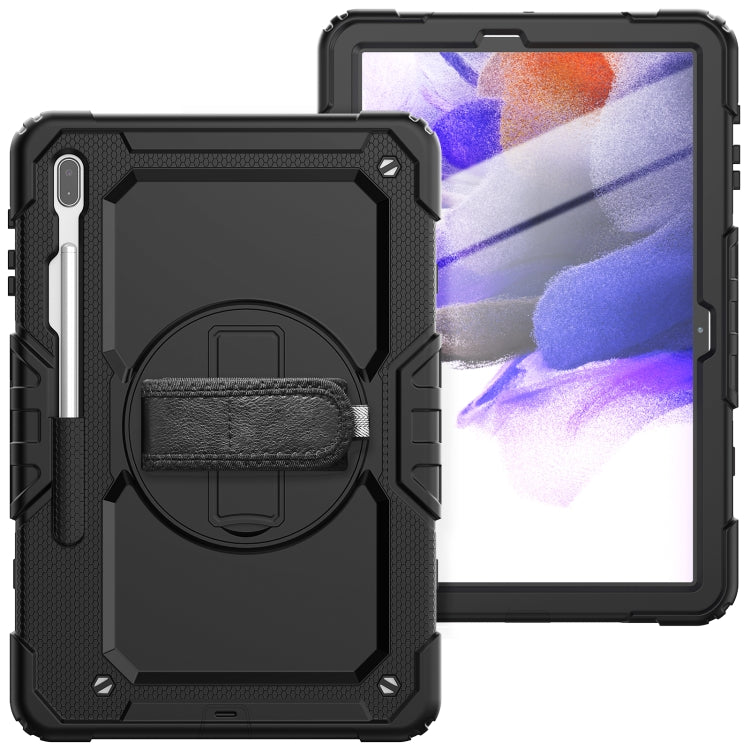 For Samsung Galaxy Tab S7 FE 12.4 inch 2021 SM-T730 / SM-T736B Shockproof Colorful Silicone + PC Protective Case with Holder & Shoulder Strap & Hand Strap & Pen Slot(All Black) - Other Galaxy Tab PC by buy2fix | Online Shopping UK | buy2fix