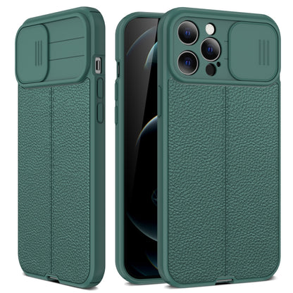 For iPhone 12 Litchi Texture Sliding Camshield TPU Protective Case(Dark Green) - iPhone 12 / 12 Pro Cases by buy2fix | Online Shopping UK | buy2fix