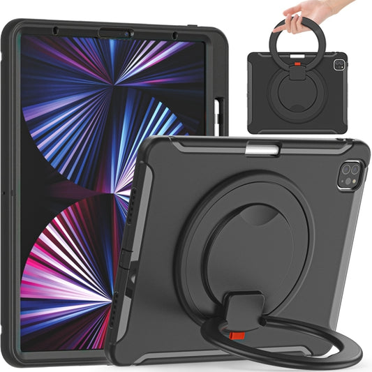 For iPad Pro 12.9 2022 / 2021 Shockproof TPU + PC Protective Tablet Case with 360 Degree Rotation Foldable Handle Grip Holder & Pen Slot(Black) - iPad Pro 12.9 (2022/2021) Cases by buy2fix | Online Shopping UK | buy2fix