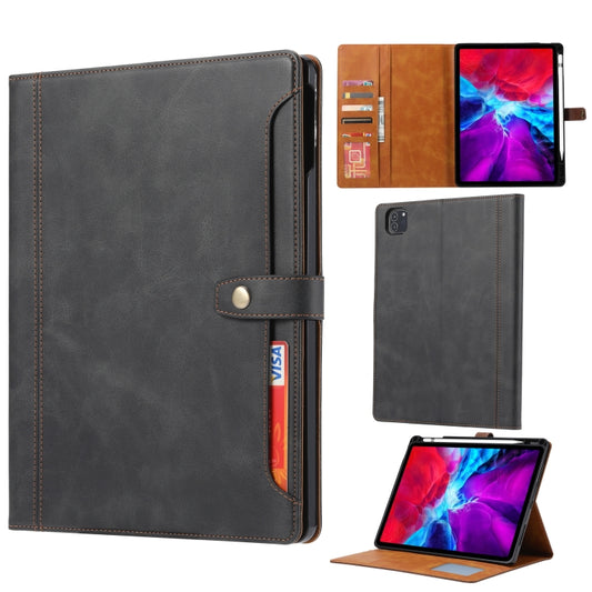For iPad Pro 12.9 2022/2021/2020 Calf Texture Double Fold Clasp Horizontal Flip Leather Tablet Case with Photo Frame & Holder & Card Slots & Wallet(Black) - iPad Pro 12.9 (2022/2021) Cases by buy2fix | Online Shopping UK | buy2fix