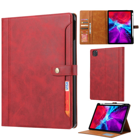 For iPad Pro 12.9 2022/2021/2020 Calf Texture Double Fold Clasp Horizontal Flip Leather Tablet Case with Photo Frame & Holder & Card Slots & Wallet(Red) - iPad Pro 12.9 (2022/2021) Cases by buy2fix | Online Shopping UK | buy2fix