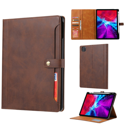 For iPad Pro 12.9 2022/2021/2020 Calf Texture Double Fold Clasp Horizontal Flip Leather Tablet Case with Photo Frame & Holder & Card Slots & Wallet(Brown) - iPad Pro 12.9 (2022/2021) Cases by buy2fix | Online Shopping UK | buy2fix