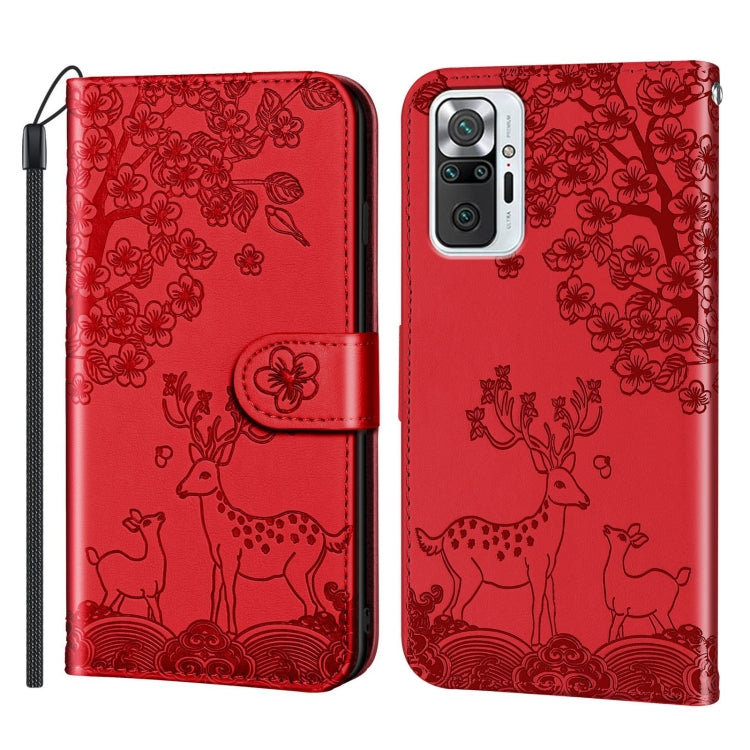 For Xiaomi Redmi Note 10 Pro Sika Deer Embossing Pattern Horizontal Flip PU Leather Case with Holder & Card Slot & Wallet & Photo Frame(Red) - Xiaomi Cases by buy2fix | Online Shopping UK | buy2fix