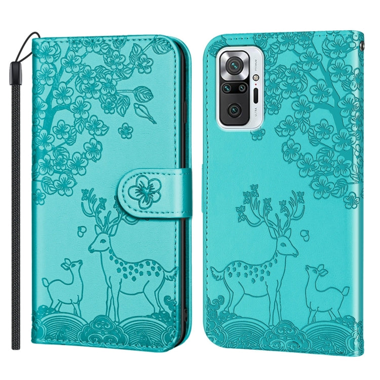 For Xiaomi Redmi Note 10 Pro Sika Deer Embossing Pattern Horizontal Flip PU Leather Case with Holder & Card Slot & Wallet & Photo Frame(Green) - Xiaomi Cases by buy2fix | Online Shopping UK | buy2fix