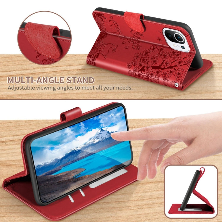 For Xiaomi Mi 11 Lite Sika Deer Embossing Pattern Horizontal Flip PU Leather Case with Holder & Card Slot & Wallet & Photo Frame(Red) - Xiaomi Cases by buy2fix | Online Shopping UK | buy2fix