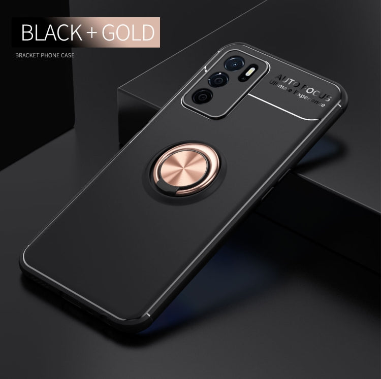 For OPPO A16 Metal Ring Holder 360 Degree Rotating TPU Case(Black+Rose Gold) - OPPO Cases by buy2fix | Online Shopping UK | buy2fix