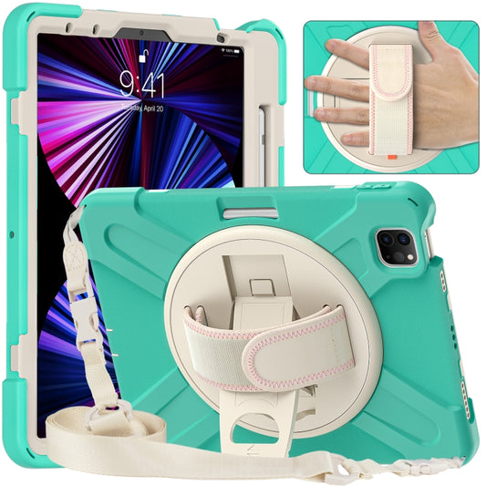 For iPad Pro 11 2022 / 2021 / 2020 / 2018 Silicone + PC Protective Tablet Case with Holder & Shoulder Strap(Mint Green) - iPad Pro 11 (2022/2021) Cases by buy2fix | Online Shopping UK | buy2fix