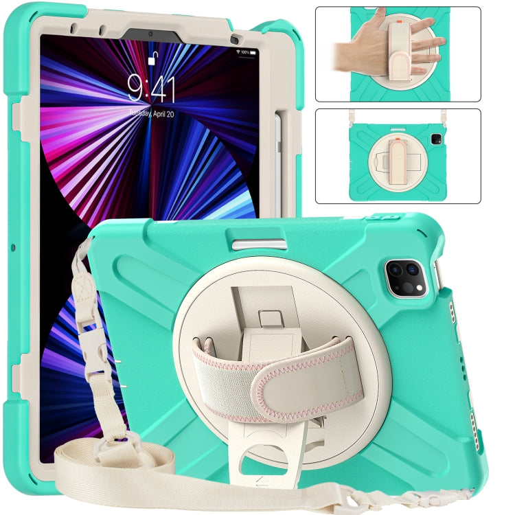 For iPad Pro 11 2022 / 2021 / 2020 / 2018 Silicone + PC Protective Tablet Case with Holder & Shoulder Strap(Mint Green) - iPad Pro 11 (2022/2021) Cases by buy2fix | Online Shopping UK | buy2fix