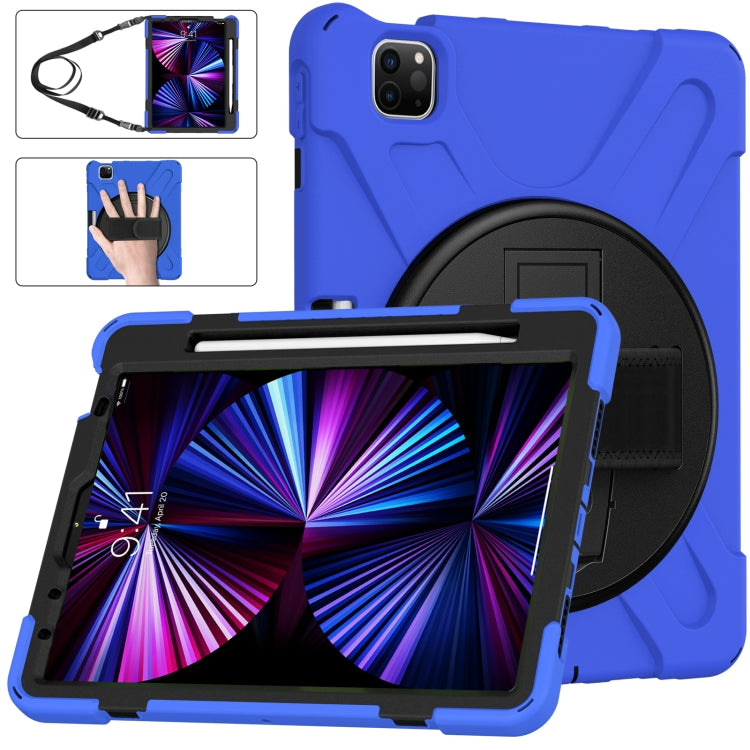 For iPad Pro 11 2022 / 2021 / 2020 / 2018 Silicone + PC Protective Tablet Case with Holder & Shoulder Strap(Blue) - iPad Pro 11 (2022/2021) Cases by buy2fix | Online Shopping UK | buy2fix