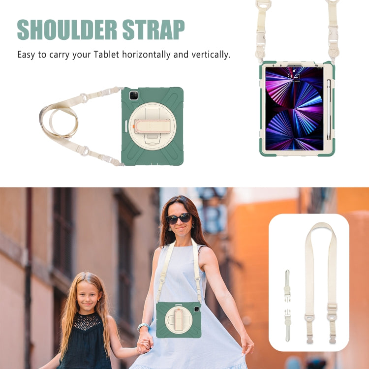 For iPad Pro 11 2022 / 2021 / 2020 / 2018 Silicone + PC Protective Tablet Case with Holder & Shoulder Strap(Emerald Green) - iPad Pro 11 (2022/2021) Cases by buy2fix | Online Shopping UK | buy2fix