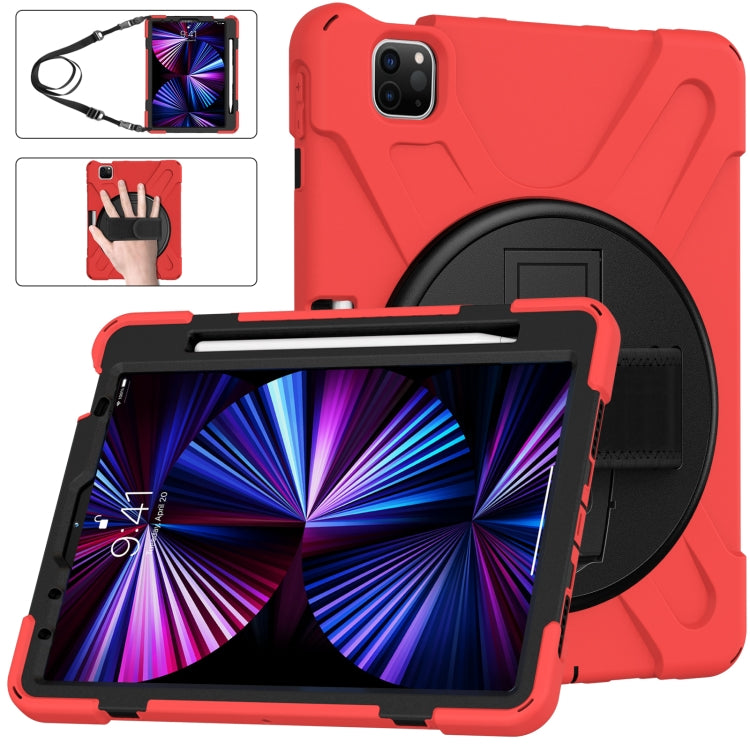 For iPad Pro 11 2022 / 2021 / 2020 / 2018 Silicone + PC Protective Tablet Case with Holder & Shoulder Strap(Red) - iPad Pro 11 (2022/2021) Cases by buy2fix | Online Shopping UK | buy2fix