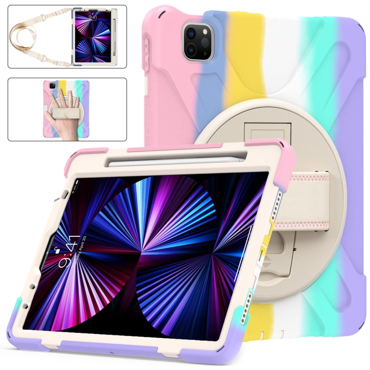 For iPad Pro 11 2022 / 2021 / 2020 / 2018 Silicone + PC Protective Tablet Case with Holder & Shoulder Strap(Colorful Pink) - iPad Pro 11 (2022/2021) Cases by buy2fix | Online Shopping UK | buy2fix