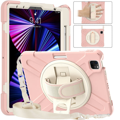 For iPad Pro 11 2022 / 2021 / 2020 / 2018 Silicone + PC Protective Tablet Case with Holder & Shoulder Strap(Cherry Blossom Pink) - iPad Pro 11 (2022/2021) Cases by buy2fix | Online Shopping UK | buy2fix