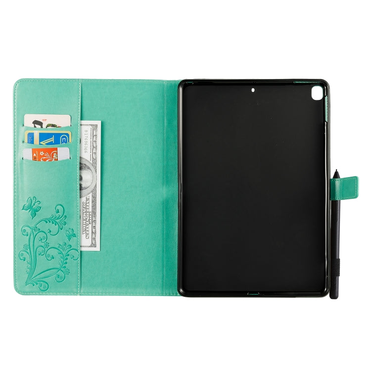 For iPad 10.2 / Pro 10.5 / Air  2019 Pressed Printing Butterfly Pattern Horizontal Flip PU Leather Case with Holder & Card Slots & Wallet & Pen Slot(Green) - iPad Air (2019) Cases by buy2fix | Online Shopping UK | buy2fix