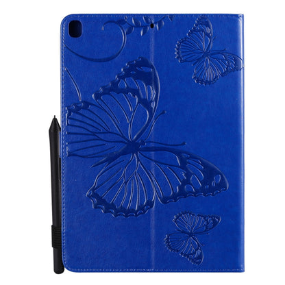 For iPad 10.2 / Pro 10.5 / Air  2019 Pressed Printing Butterfly Pattern Horizontal Flip PU Leather Case with Holder & Card Slots & Wallet & Pen Slot(Blue) - iPad Air (2019) Cases by buy2fix | Online Shopping UK | buy2fix