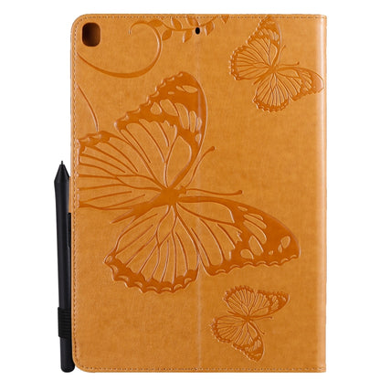 For iPad 10.2 / Pro 10.5 / Air  2019 Pressed Printing Butterfly Pattern Horizontal Flip PU Leather Case with Holder & Card Slots & Wallet & Pen Slot(Yellow) - iPad Air (2019) Cases by buy2fix | Online Shopping UK | buy2fix
