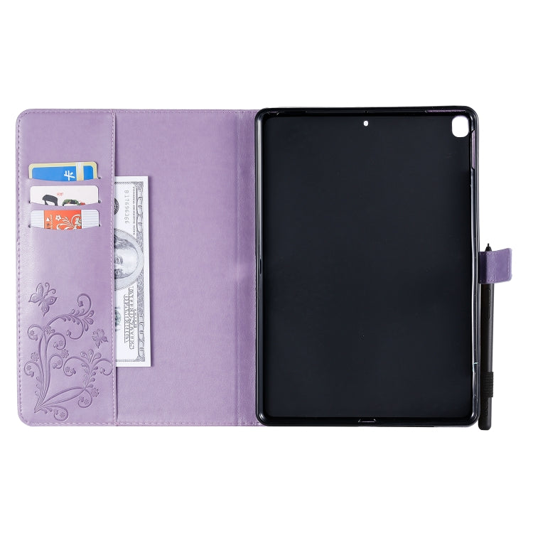 For iPad 10.2 / Pro 10.5 / Air  2019 Pressed Printing Butterfly Pattern Horizontal Flip PU Leather Case with Holder & Card Slots & Wallet & Pen Slot(Purple) - iPad Air (2019) Cases by buy2fix | Online Shopping UK | buy2fix