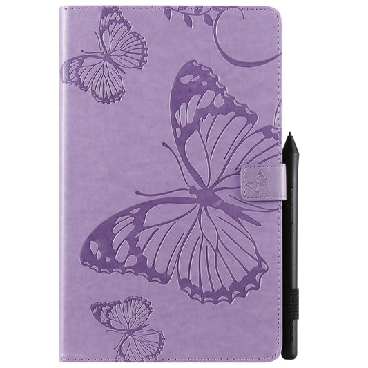 For Galaxy Tab A 10.1 (2019) Pressed Printing Butterfly Pattern Horizontal Flip PU Leather Case with Holder & Card Slots & Wallet & Pen Slot(Purple) - Tab A 10.1 (2019) T510 / T515 by buy2fix | Online Shopping UK | buy2fix