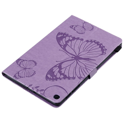 For Galaxy Tab A 10.1 (2019) Pressed Printing Butterfly Pattern Horizontal Flip PU Leather Case with Holder & Card Slots & Wallet & Pen Slot(Purple) - Tab A 10.1 (2019) T510 / T515 by buy2fix | Online Shopping UK | buy2fix
