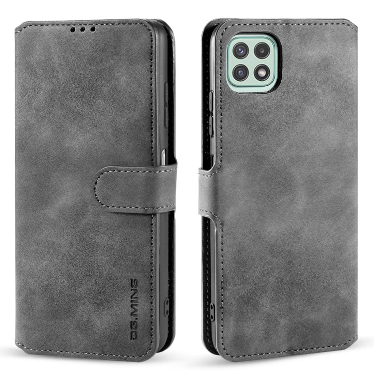 For Samsung Galaxy A22 5G DG.MING Retro Oil Side Horizontal Flip Leather Case with Holder & Card Slots & Wallet(Grey) - Galaxy Phone Cases by DG.MING | Online Shopping UK | buy2fix